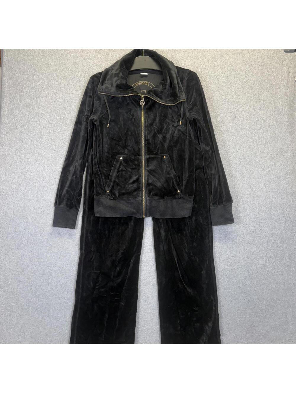 Michael Kors Black Velour Velvet Jogger Suit 2PC Set Small/Medium